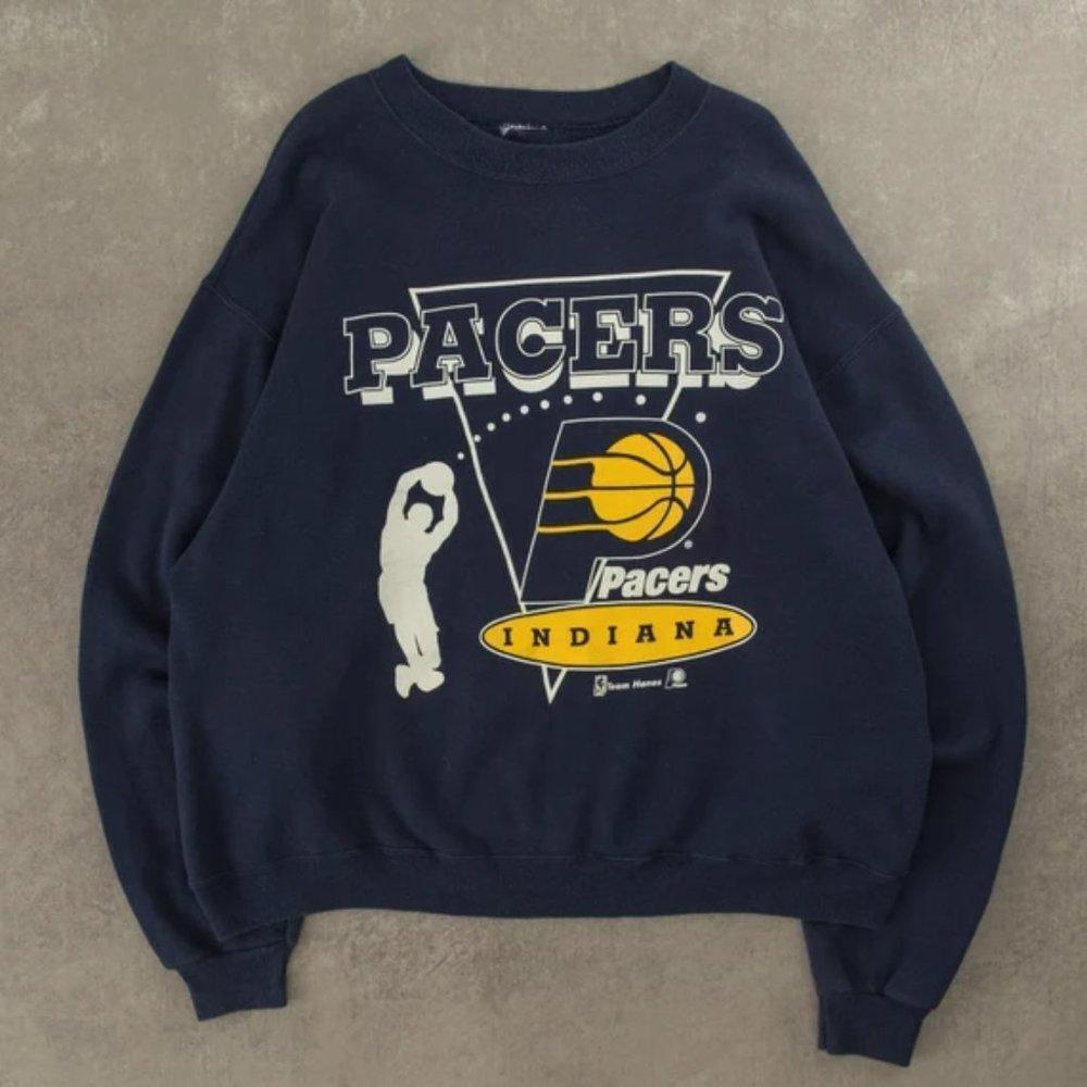 Retro 1990S Indiana Pacers Sweatshirt Logo Large Blue Shirt Tee